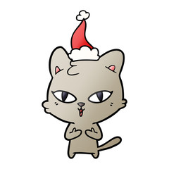 gradient cartoon of a cat wearing santa hat