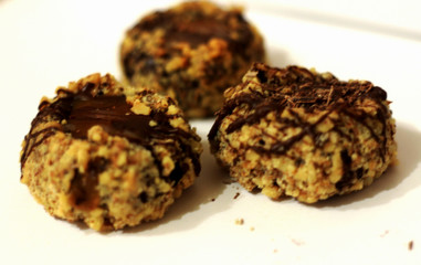 chocolate and nut cookies closeup