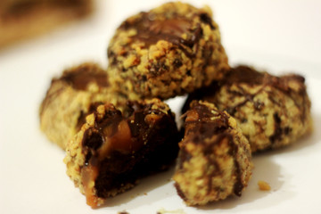 chocolate and nut cookies closeup