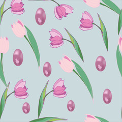 Obraz premium Easter pattern. Seamless pattern with Easter motifs. Vector pattern for greeting cards, wrapping paper, design diaries, fabrics and wallpapers. 