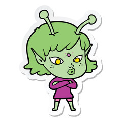 sticker of a pretty cartoon alien girl