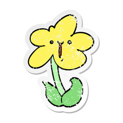 distressed sticker of a cartoon flower