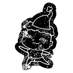 cartoon distressed icon of a nervous man wearing santa hat