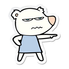 sticker of a cartoon angry bear polar girl pointing