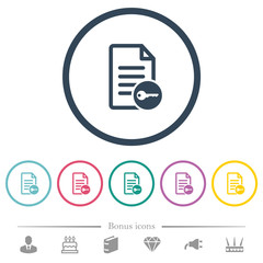 Secure document flat color icons in round outlines