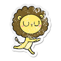 distressed sticker of a cartoon running lion