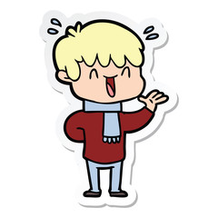 sticker of a cartoon laughing boy