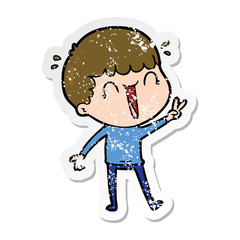distressed sticker of a laughing cartoon man