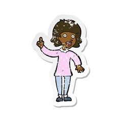 retro distressed sticker of a cartoon woman with idea
