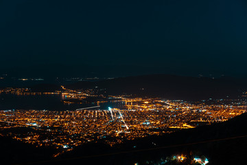Naklejka premium Night lights of the city from a bird's-eye view.