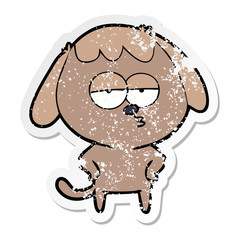 distressed sticker of a cartoon bored dog