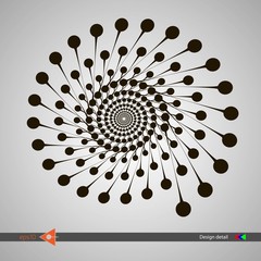 Designing spiral lines and points. Abstract monochrome background. Vector illustration without gradient.