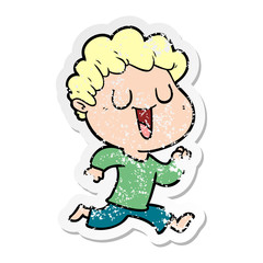 distressed sticker of a laughing cartoon man