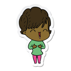 sticker of a cartoon laughing woman