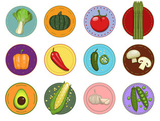 Vegetable bundle: 12 editable vegetable items, includes patterns, layouts and textures, easy to work with and modify