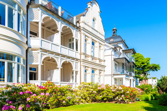 Historical villa buildings in Binz summer town on Baltic Sea coast, Rugen island, Germany