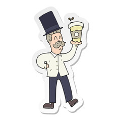 sticker of a cartoon man with coffee cup