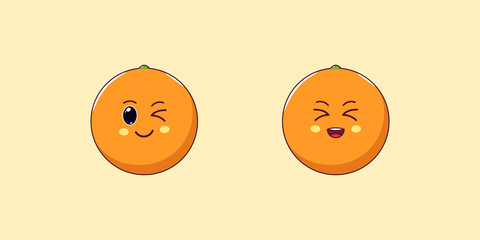 Cute Kawaii Orange, Cartoon Citrus Fruit. Vector