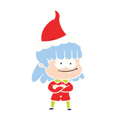 flat color illustration of a smiling woman wearing santa hat