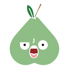 flat color retro cartoon green pear