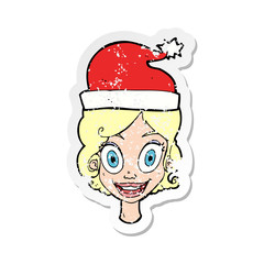 retro distressed sticker of a cartoon woman ready for christmas
