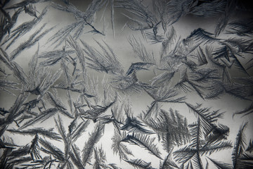 Frost covered window on a cold winter day