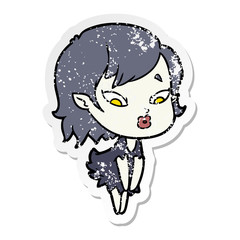 distressed sticker of a cute cartoon vampire girl