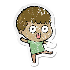 distressed sticker of a cartoon dumb kid