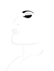 The profile of a beautiful woman is featured in a minimalist  high-key fashion and beauty illustration.