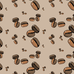 Seamless pattern, color vector illustration, coffee beans
