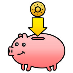gradient shaded cartoon piggy bank