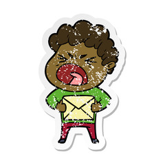distressed sticker of a cartoon furious man