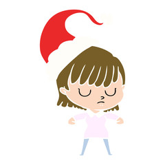 flat color illustration of a woman wearing santa hat