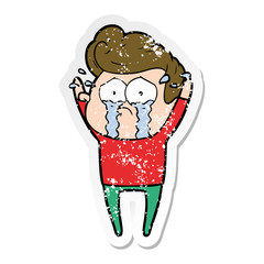 distressed sticker of a cartoon crying man