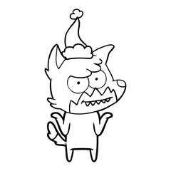 Obraz premium line drawing of a grinning fox wearing santa hat