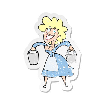 recommend clip art: retro distressed sticker of a cartoon milkmaid carrying buckets
