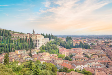 Fototapeta premium Beautiful view of the hill of San Pietro and the panorama of the city of Verona, Italy