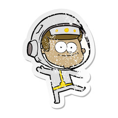 distressed sticker of a happy astronaut cartoon