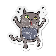 distressed sticker of a cartoon crazy excited cat