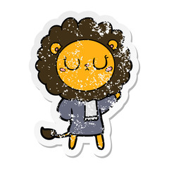 distressed sticker of a cartoon lion
