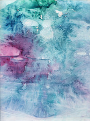 Turquoise abstract hand drawn watercolor background. Painting texture stylefish. gradient colors. Ice effect
