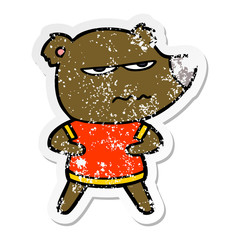 distressed sticker of a annoyed bear cartoon