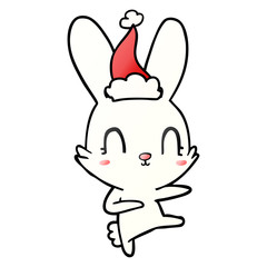 cute gradient cartoon of a rabbit dancing wearing santa hat