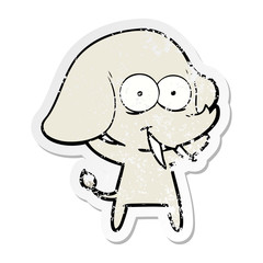 distressed sticker of a happy cartoon elephant
