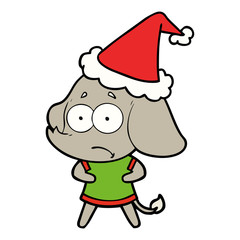 line drawing of a unsure elephant wearing santa hat