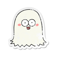 distressed sticker of a cartoon friendly ghost