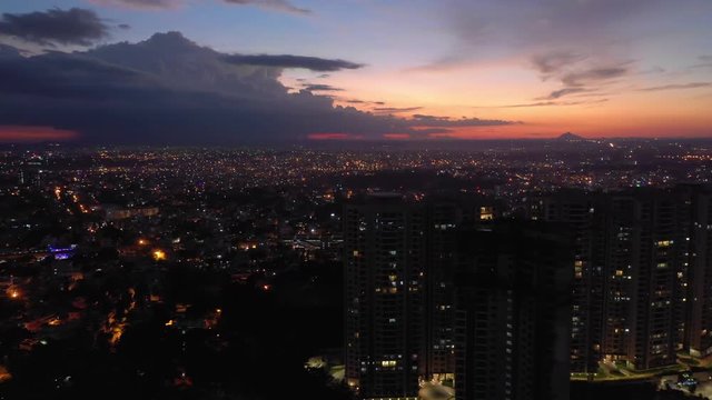 Sunset Evening Flight Over Bangalore Cityscape Aerial Panorama 4k India