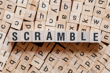 text of SCRAMBLE on cubes