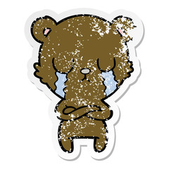 distressed sticker of a crying cartoon bear