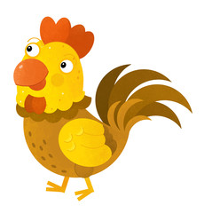 cartoon scene with rooster on white background - illustration for children